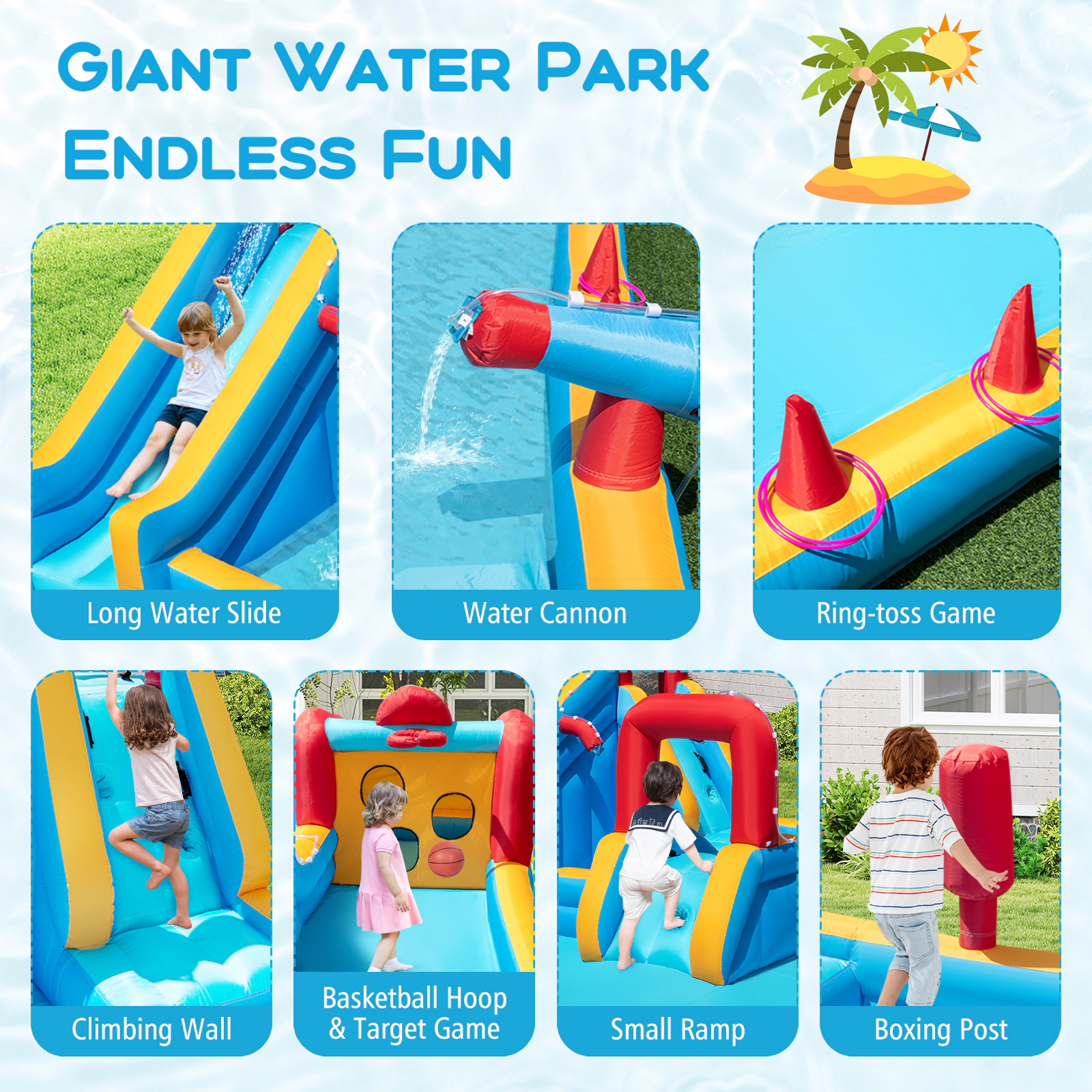 SUGIFT 680W Blower 9-in-1 Kids Inflatable Double Water Slide Park Giant Bounce House