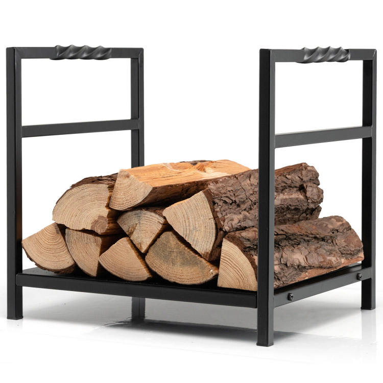 SUGIFT 16-in Twisted Handles Raised Feet Powder Coated Steel Firewood Log Rack 16-in x 13.5-in x 14-in 110-lb Black