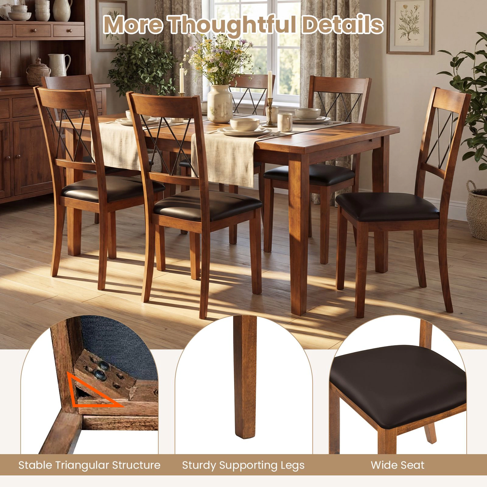 SlickBlue Farmhouse Dining Chairs Set of 2, Padded PVC Leather Cross Back