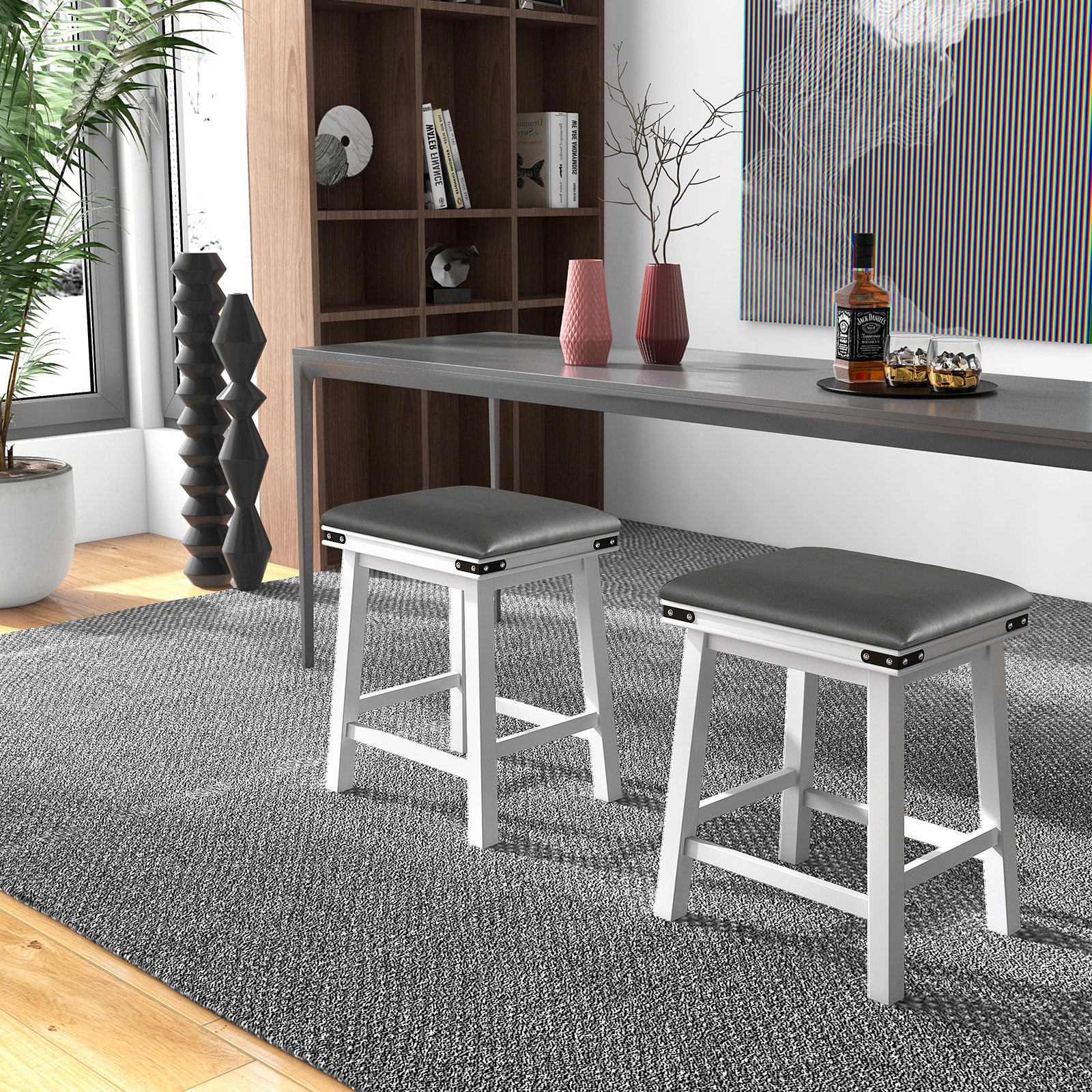 LJG Set of 2 24/30 Inch Dining Bar Stool with Acacia Wood Frame