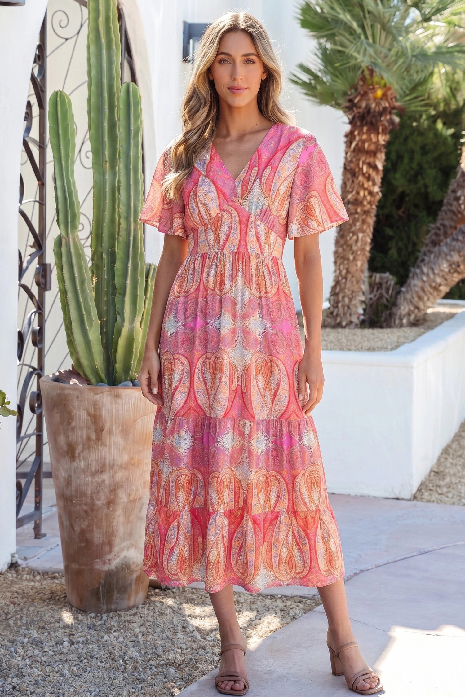 Threaded Pear Womens Luz Sleeve Boho Maxi Dress