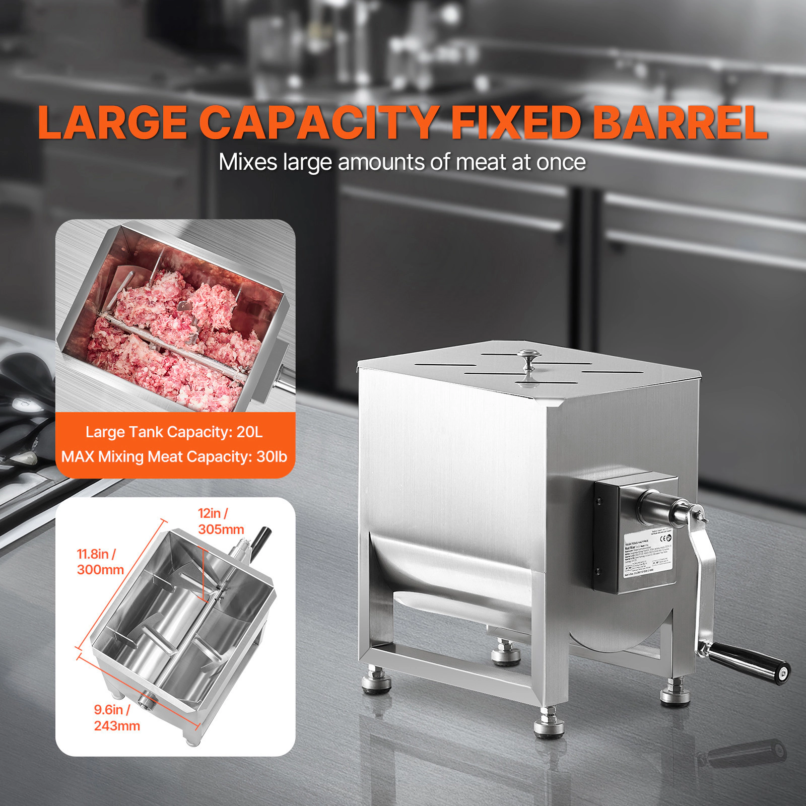 HONGGE Manual Meat Mixer Fixed Tank Meat Processing Equipment Mixing for Meat Stainless Steel Meat Mixer Sausage Mixer