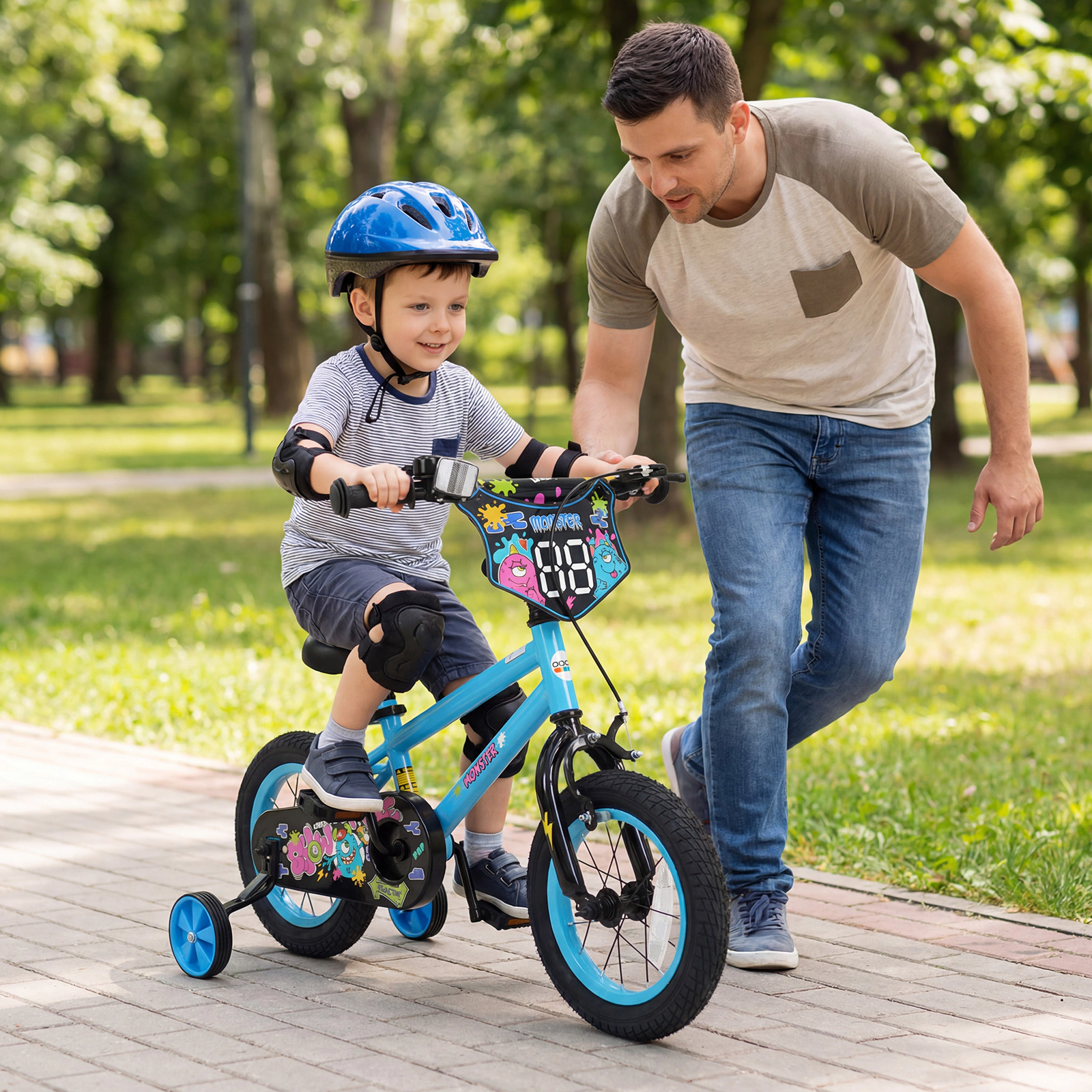12-in Kids Bike with Detachable Training Wheels Easy-Release Saddle and Custom Number Plate for Ages 3-4 Toddler Bicycle