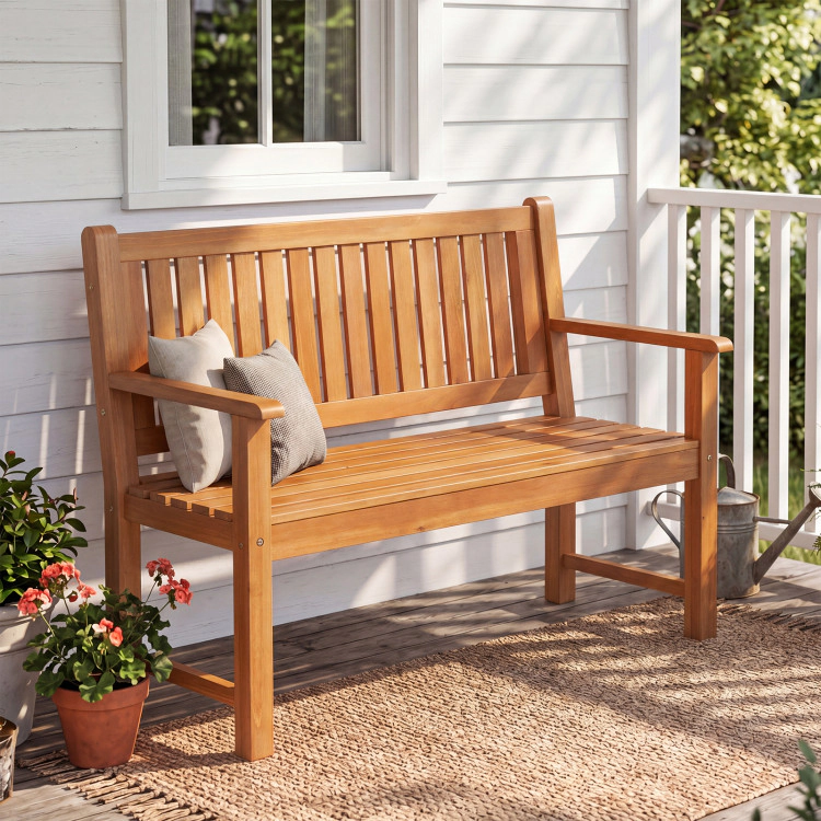 Hivvago 2-Seater Outdoor Wooden Bench With Backrest And Armrests