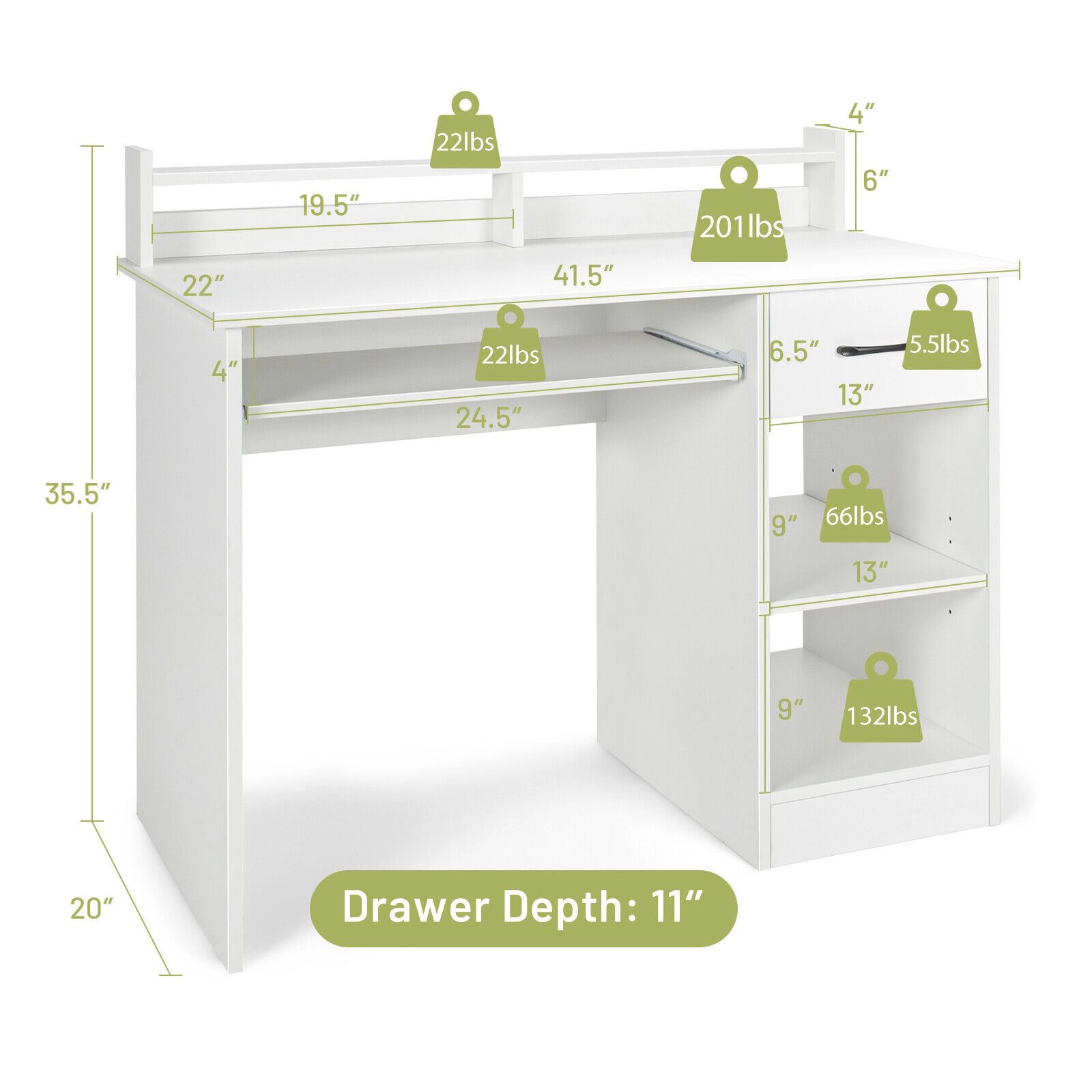 SlickBlue Computer Desk with Drawer and Adjustable Shelf