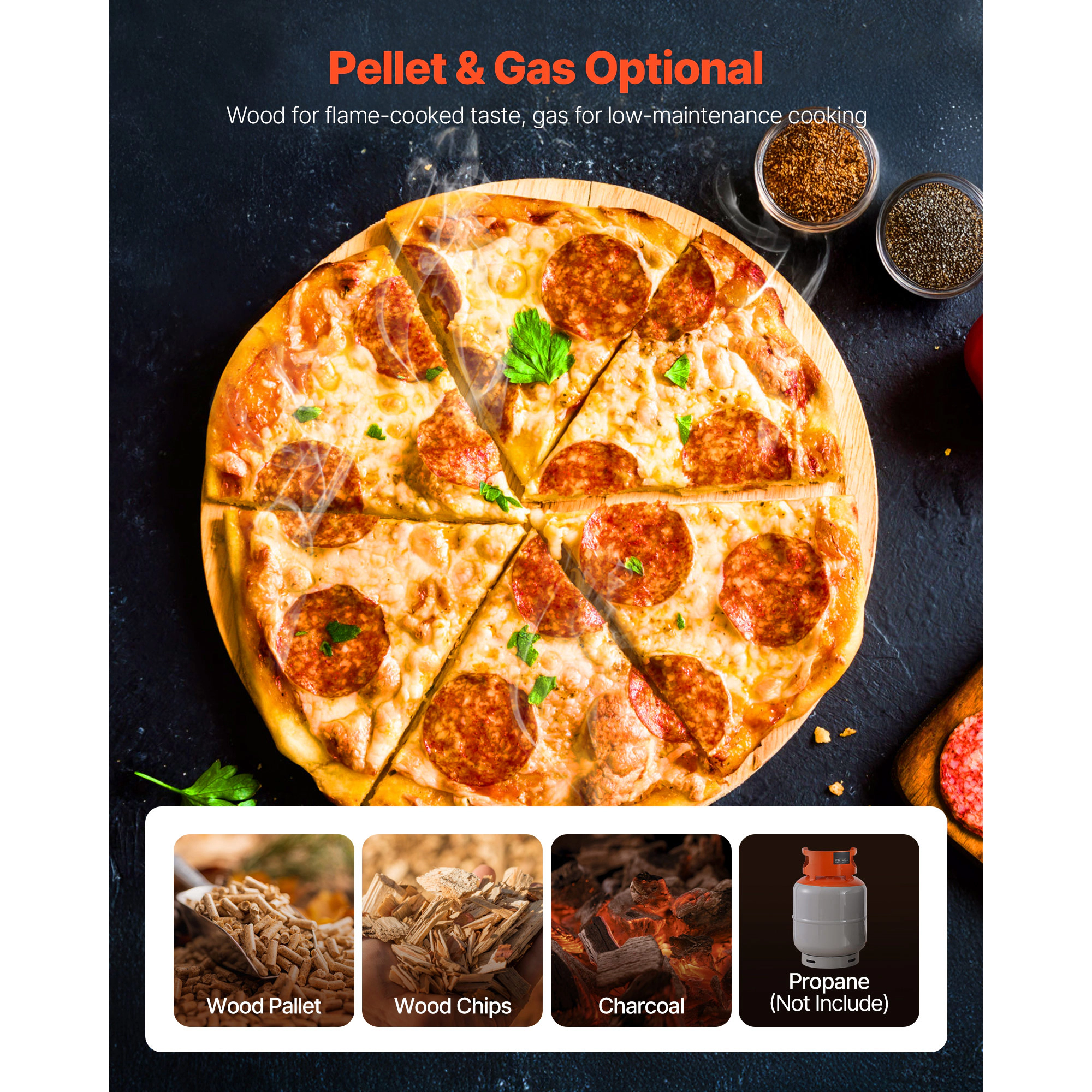 HONGGE Dual Fuel Pizza Oven Outdoor Wood Fire & Propane Gas Pizza Oven Portable Pellet & Propane Pizza-Maker with