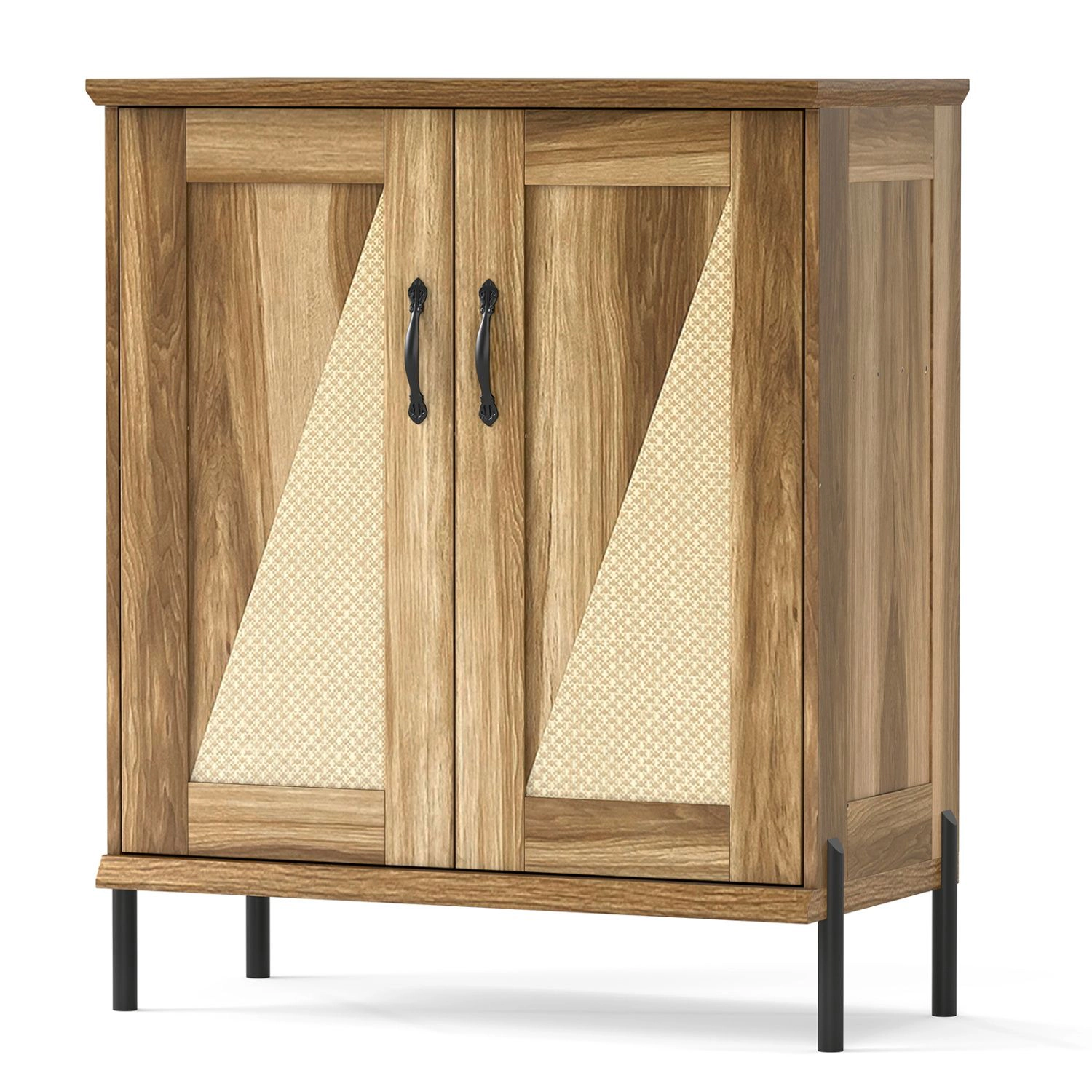 SlickBlue Rattan Shoe Storage Cabinet with Doors, 4-Tier Shelves