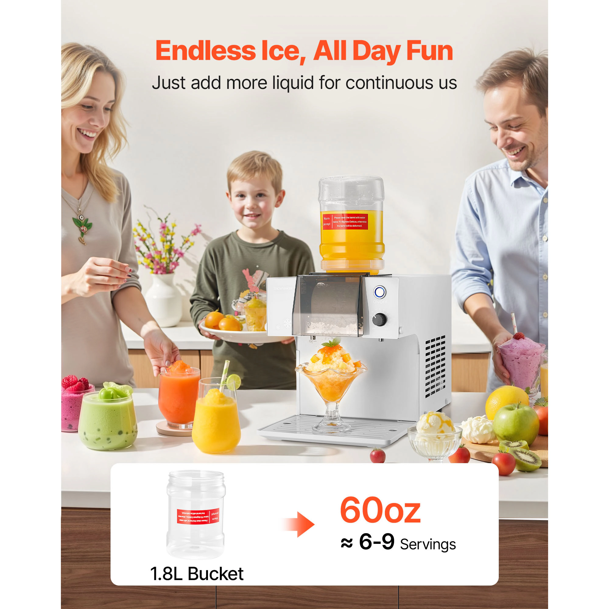 HONGGE Snowflake Ice Machine /24H Snowflake Ice Maker Ice-Shaver Machine with Stainless Steel Blade Electric Snow Cone