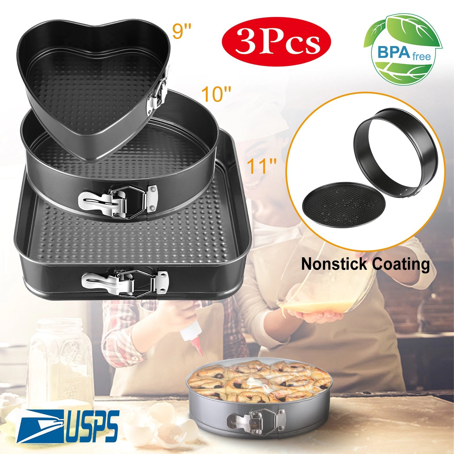 GBruno Non-Stick Springform Cake Pan Set, 3-Piece