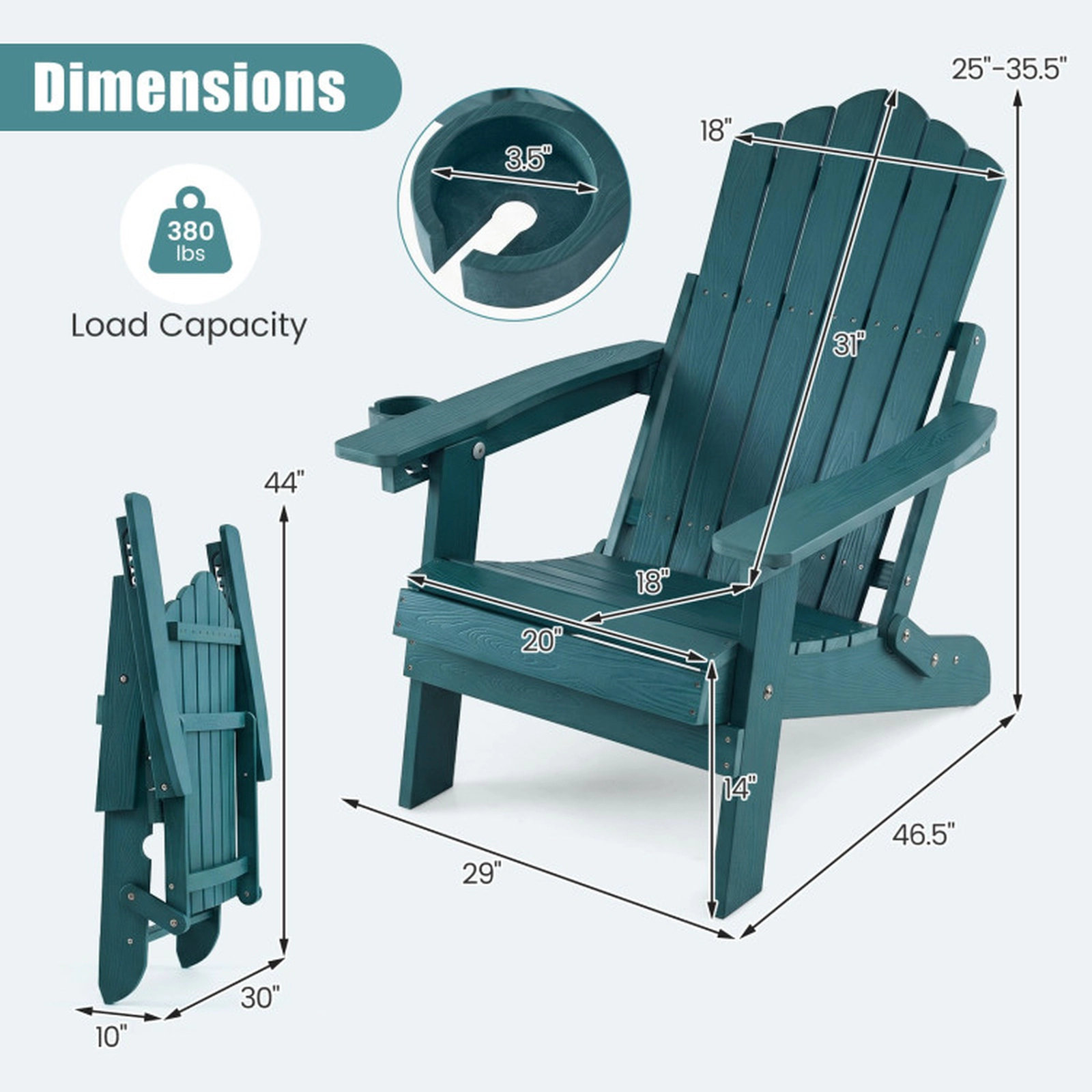 SUGIFT Set of 2 Outdoor Adirondack Chairs with 5-Level Backrest and Swivel Cup Holder 330-Lb Capacity Green HIPS Frame