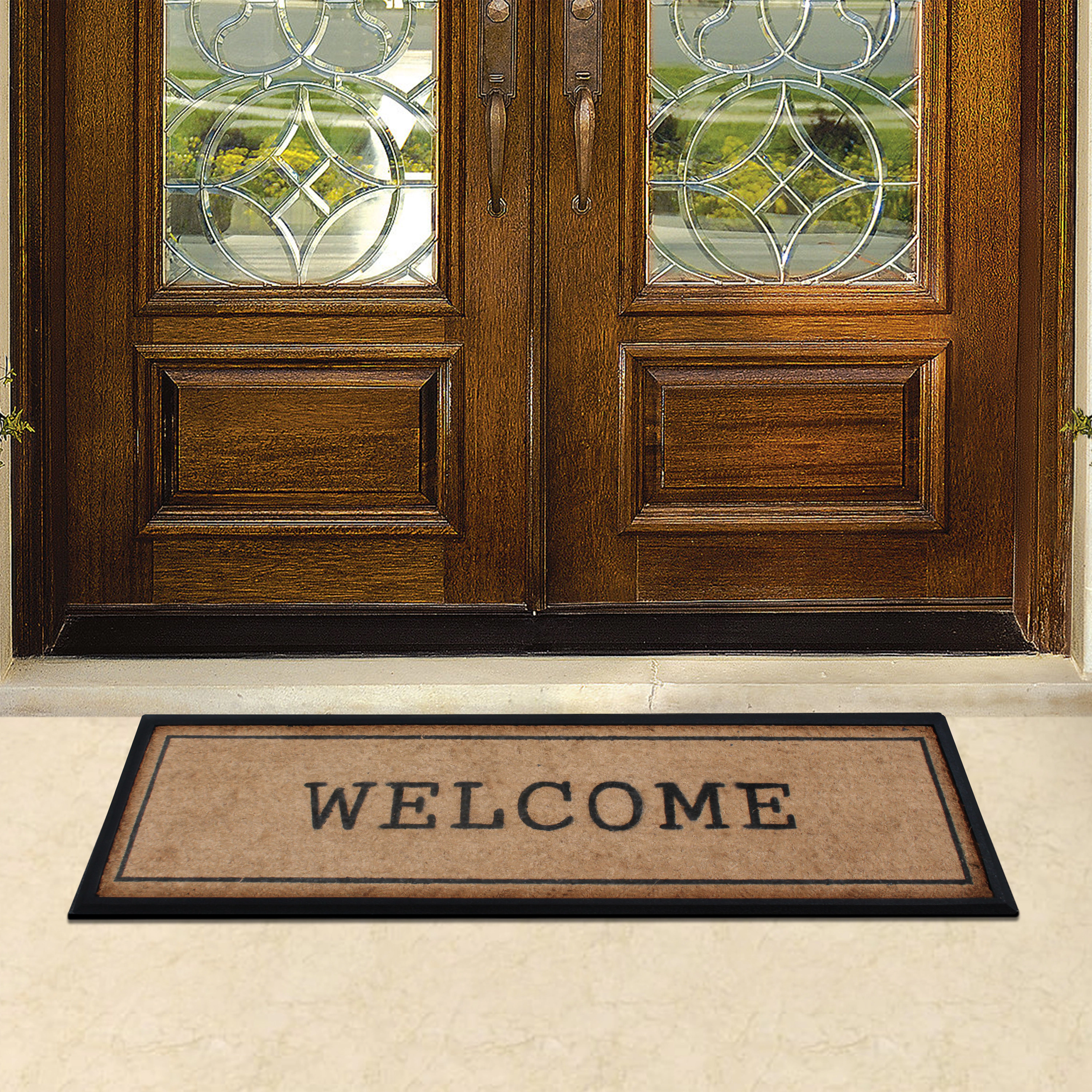 A1HC Coir and Rubber Door Mat 48x18 Inches Heavy Duty Durable Low-Profile Welcome Black Border