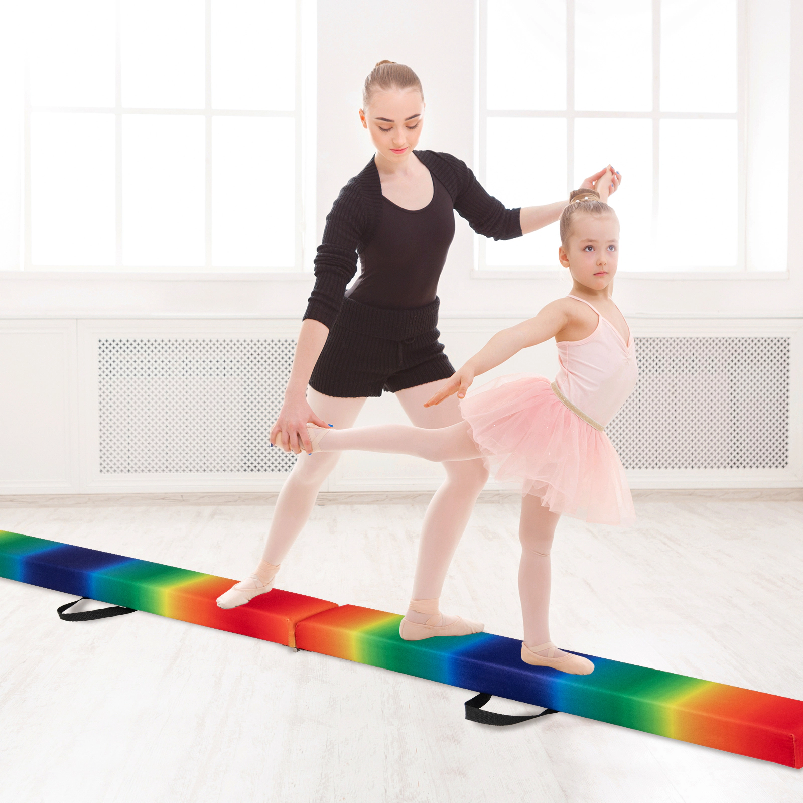 SUGIFT Kids Multicolor 8-ft Folding Gymnastics Balance Beam with Carry Handles Ages 3-10 160-lb User Capacity