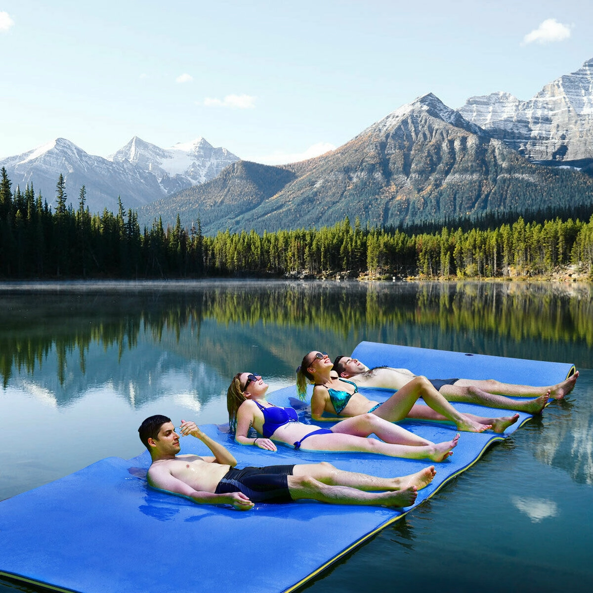 SUGIFT 12-ft x 6-ft 882-lb Capacity Blue 3-Layer XPE Foam Floating Water Pad with 13-ft Bungee Tether