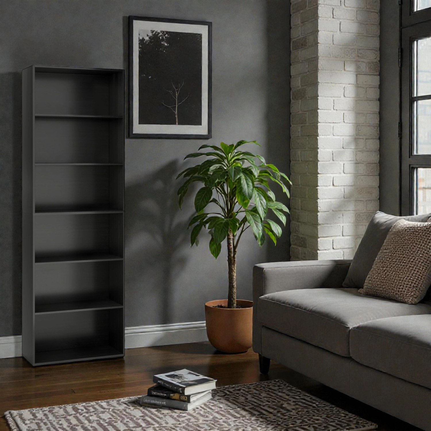 Hivvago 6-Shelf Storage Bookcase with Anti-Tip Support