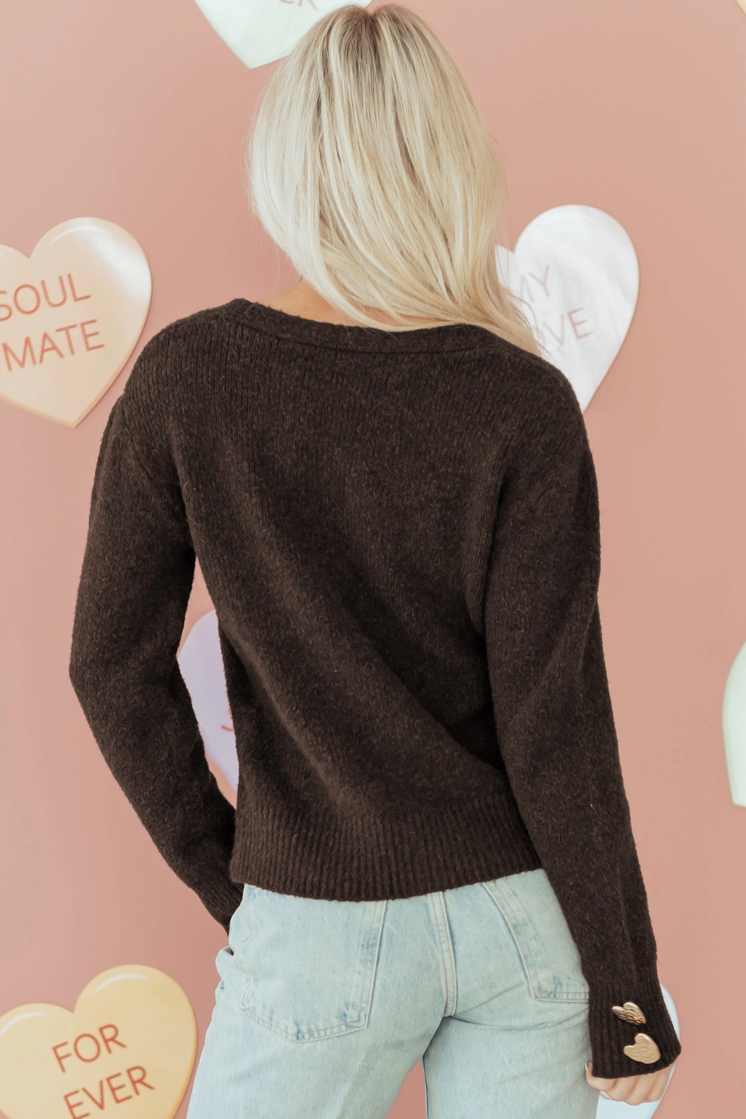 Threaded Pear Women's Kassidy Heart Metal Cardigan Sweater