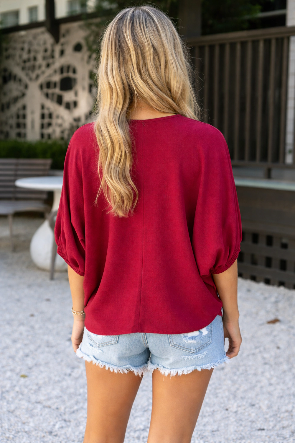 Threaded Pear Women's Willow Trim Half Sleeve Blouse