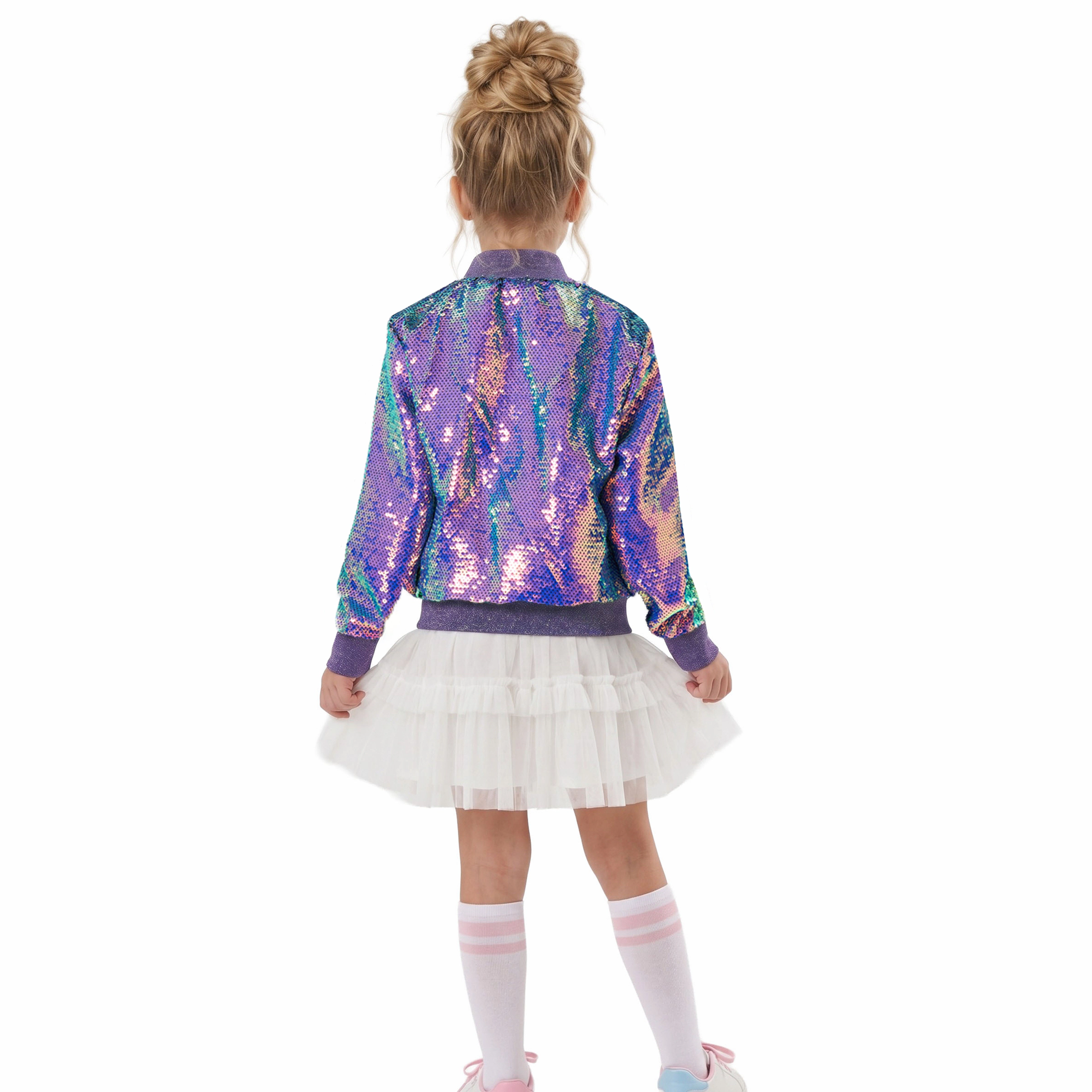 2Bunnies Girls' Mermaid Iridescent Sequin Bomber Jacket