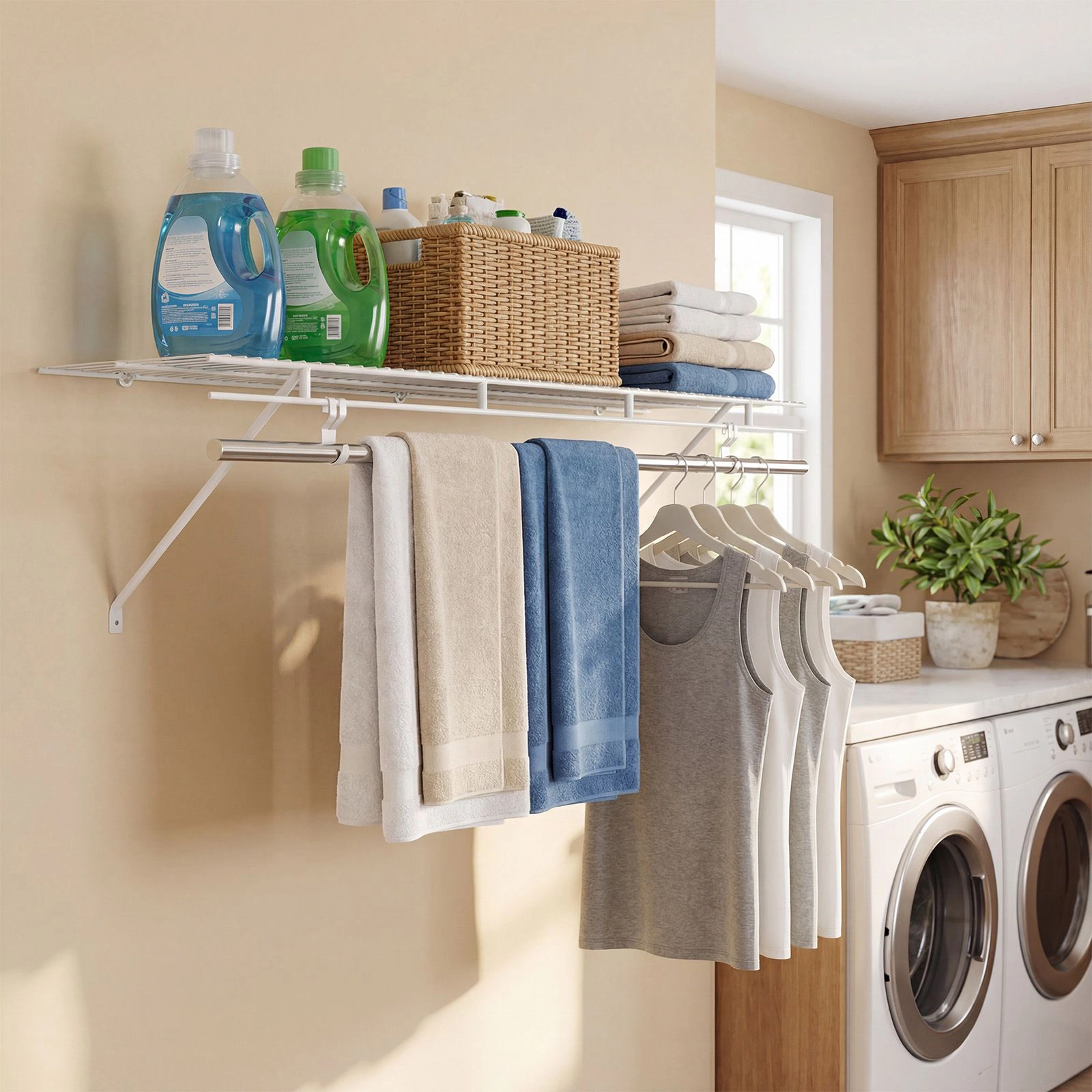 SlickBlue 48" Wall Mounted Closet Shelf with Hanging Rod Storage