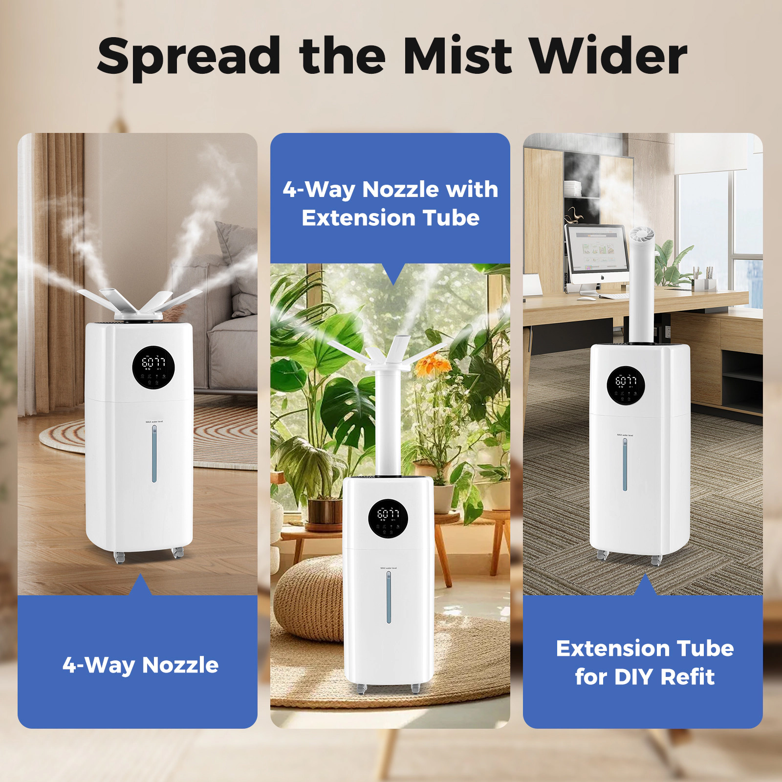 SlickBlue Humidifier for Large Spaces with 3 Mist Levels and Wheels