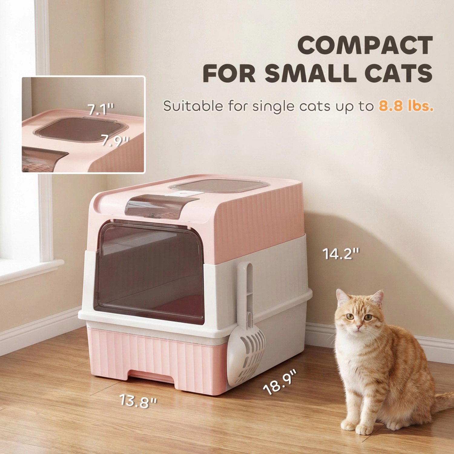 HONGGE Cat Litter Box Hooded Cat Litter Tray with Drawer Pan Front Entry & Top Exit Easy Cleaning