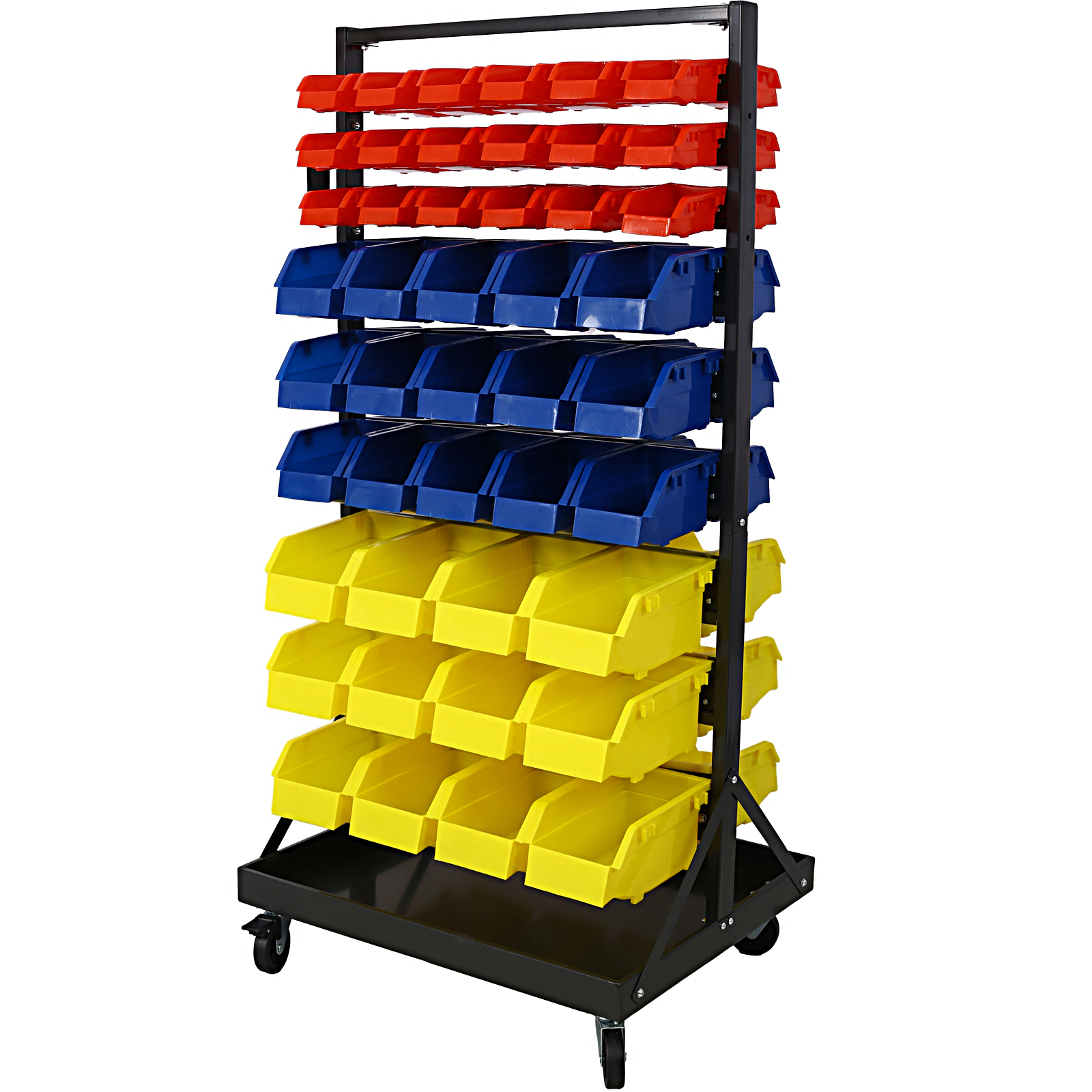 Flynama 90 Parts Bin Shelving Storage Organizer with Locking Wheels for Shop Garage and Home