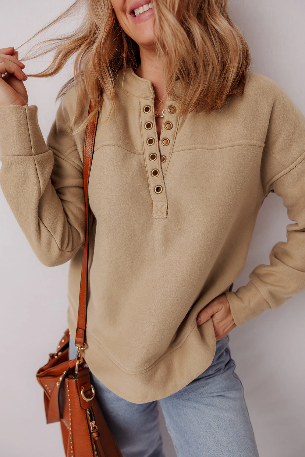 Threaded Pear Women's Elina French Grommet Detail Sweatshirt
