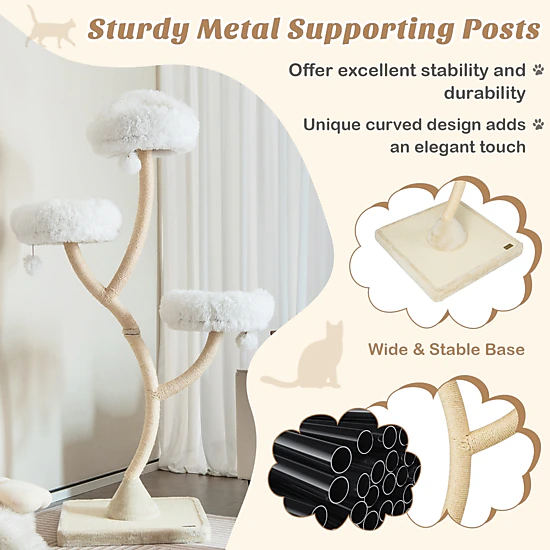 SUGIFT 70-in Tall Cat Tree Tower with Curved Metal Frame Three 16-in Round Perches and Sisal Posts