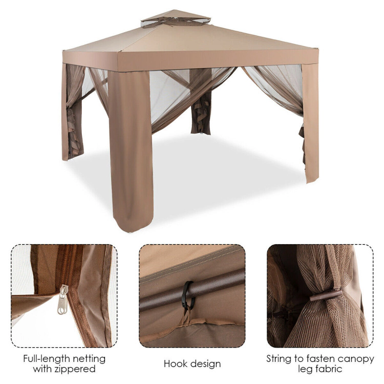 Hivvago Patio Canopy Gazebo with Netting and Double-Tiered Roof