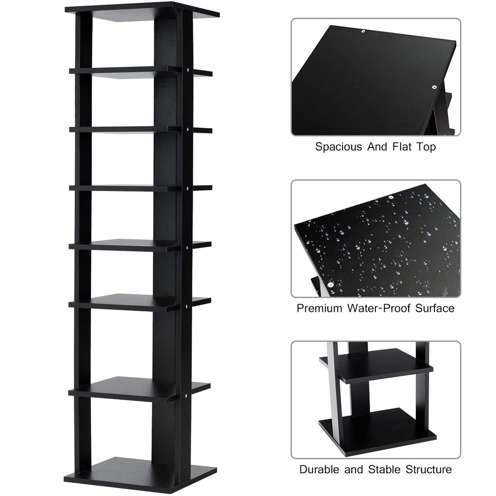 SUGIFT 7-Tier Free Standing MDF Shoe Rack Storage Shelves 43.5-in Tall Black