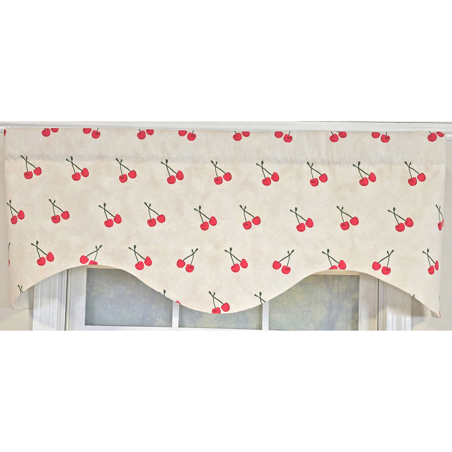 RLF Home Cherry Dance Cornice Valance - 100% Cotton with Ivory Lining 50" x 17"  Cream
