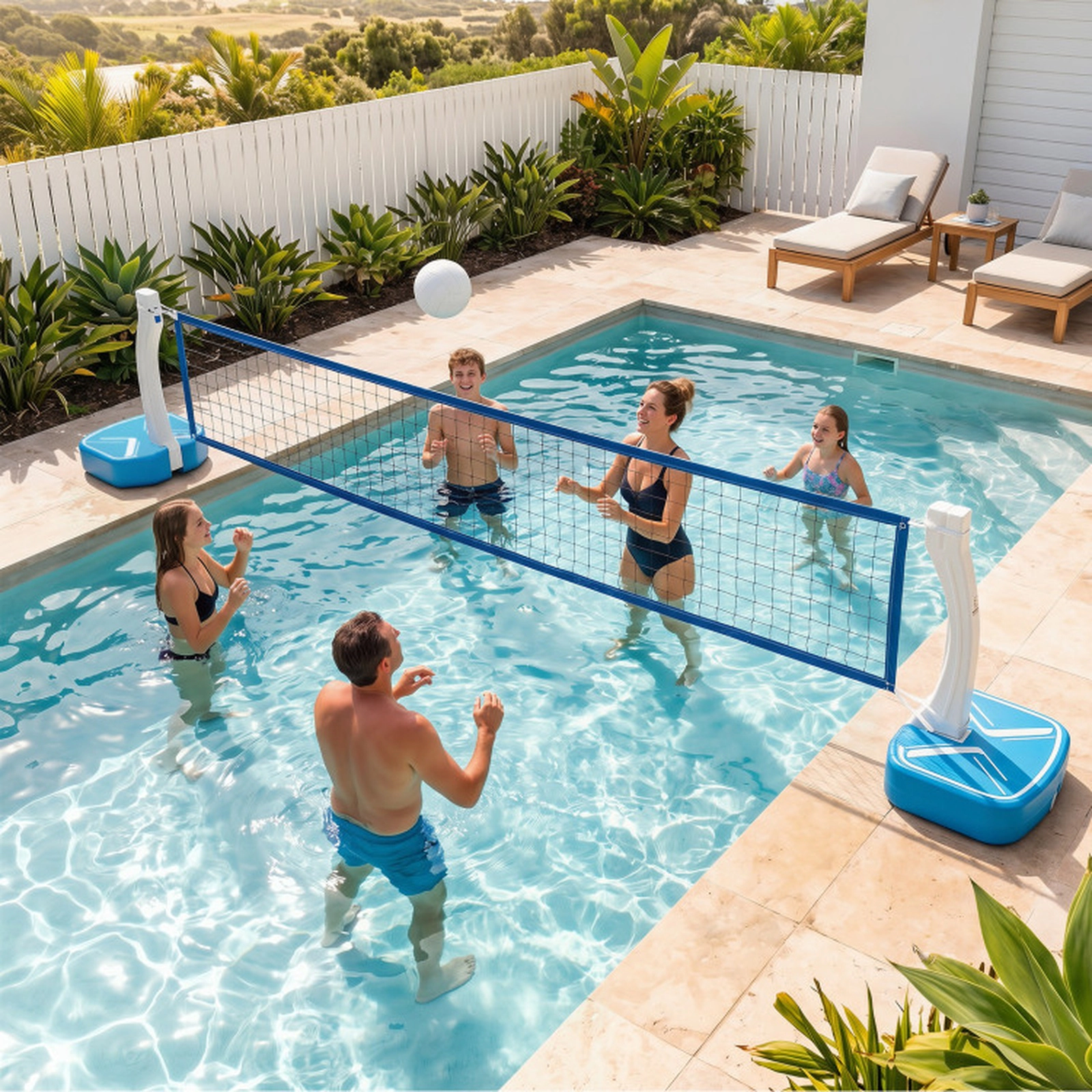 SUGIFT 2-in-1 Pool Basketball Hoop and Volleyball Net Set with Weighted Base 3 Balls and Air Pump