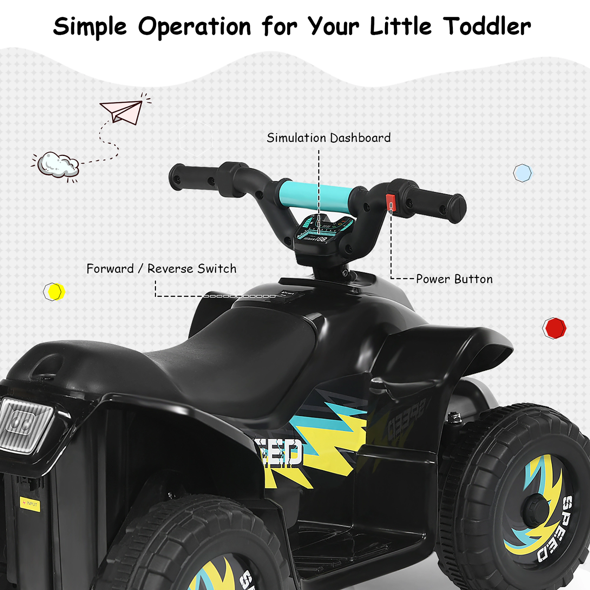 Costway 6V Kids Electric Quad ATV 4 Wheels Ride on Toy Toddlers Forward & Reverse Blue