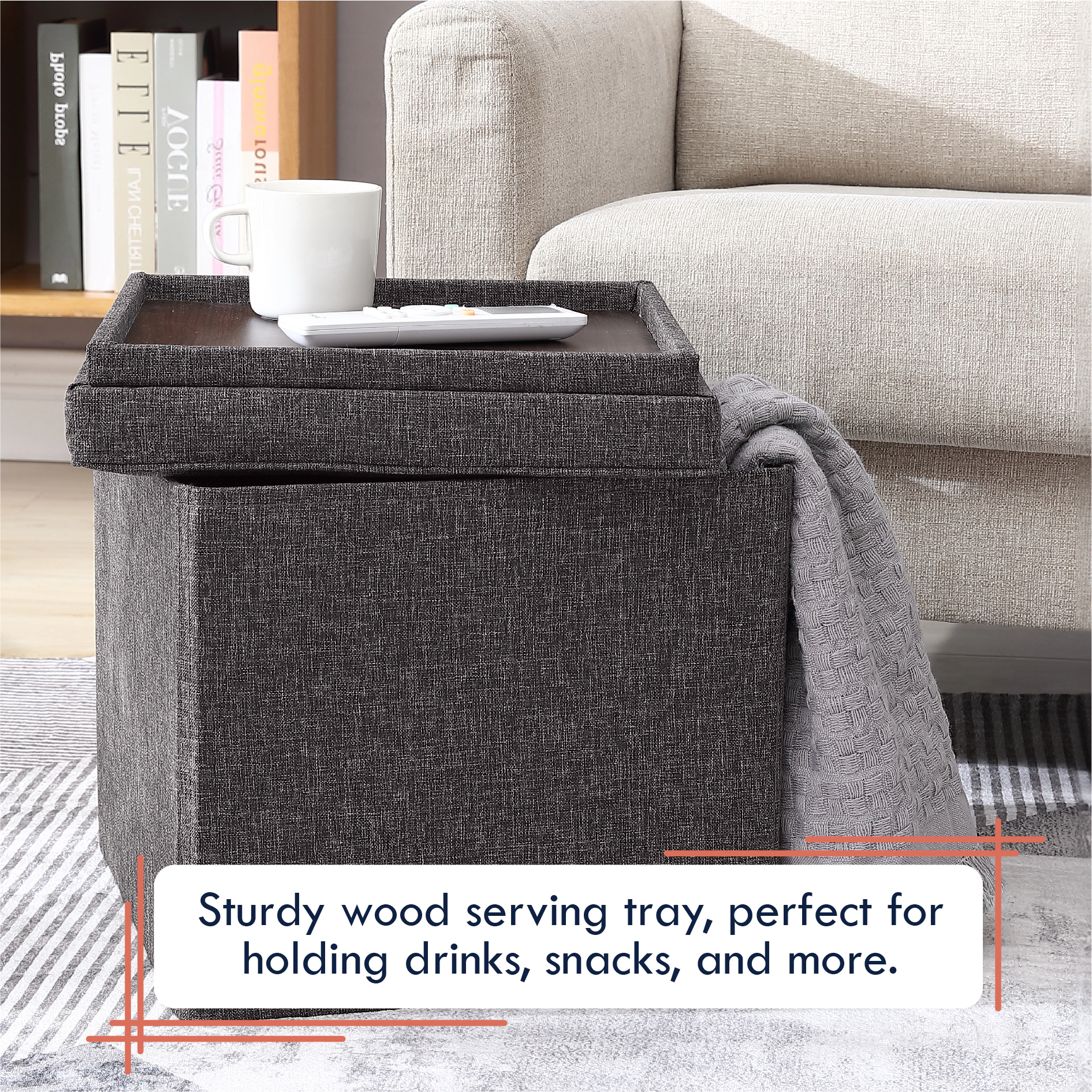 Ornavo Home Collapsible Tufted Linen Square Coffee Table Storage Ottoman