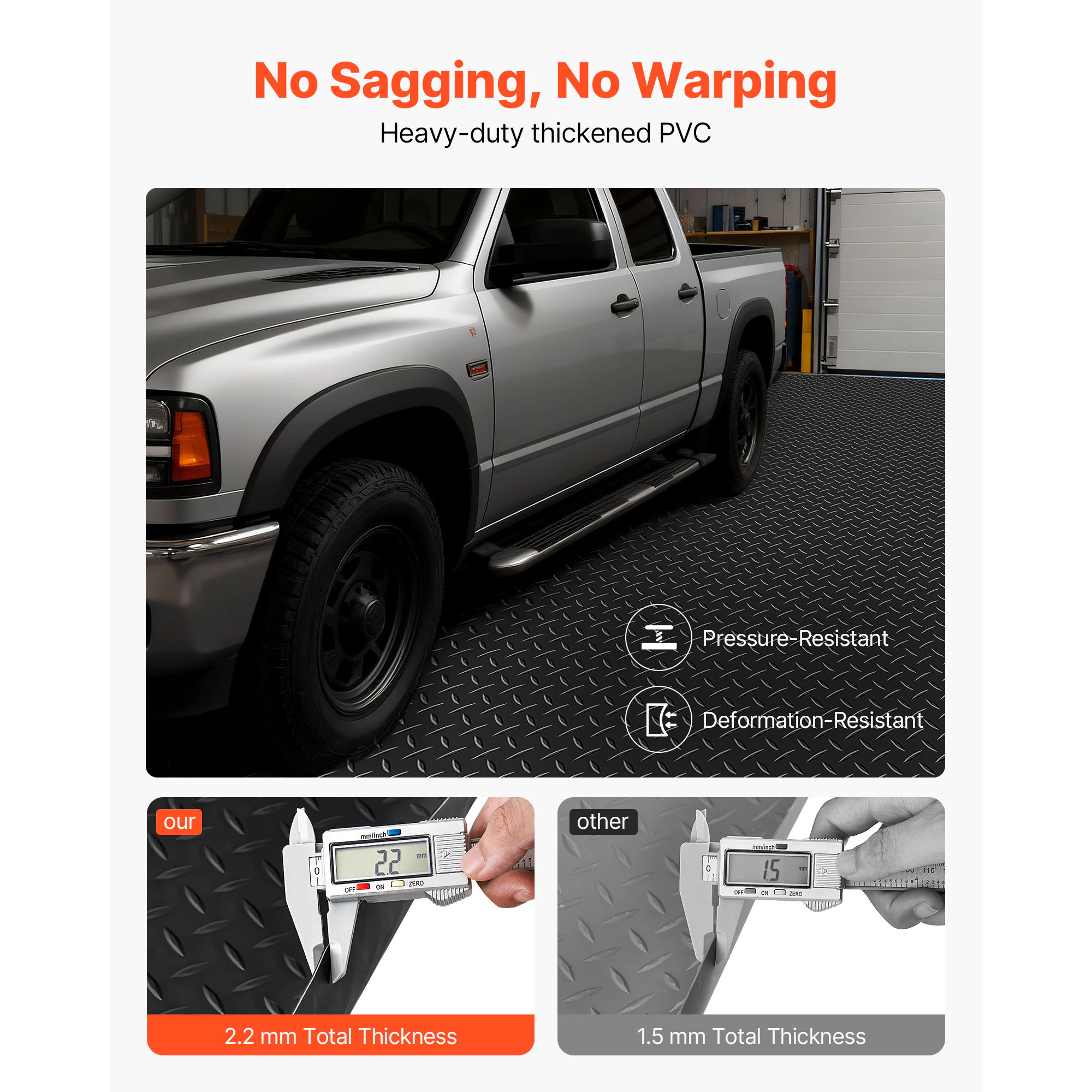 HONGGE Garage Floor Roll Garage Flooring Mat 2.2 mm Thick ened PVC Diamond Plate Floor Protector Mat with Double-sided