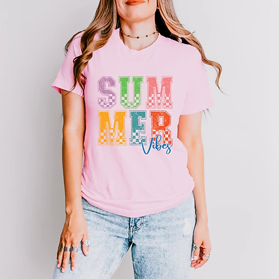 Simply Sage Market - Summer Vibes Checkered - Women's Short Sleeve Graphic T-Shirt