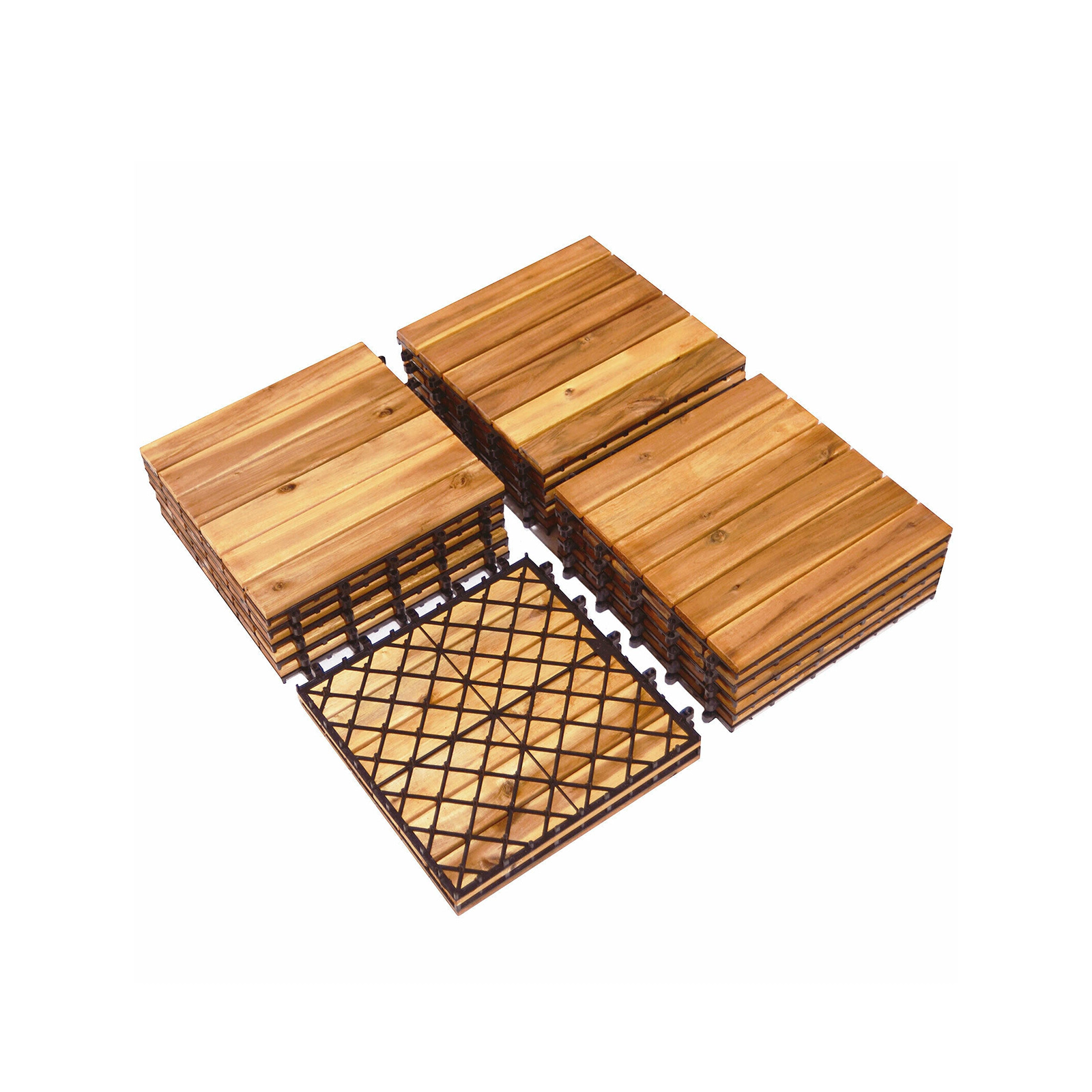 SUGIFT Natural 27-Piece Acacia Wood Interlocking Patio Deck Tiles with Plastic Base 12-in W 12-in D 1-in H
