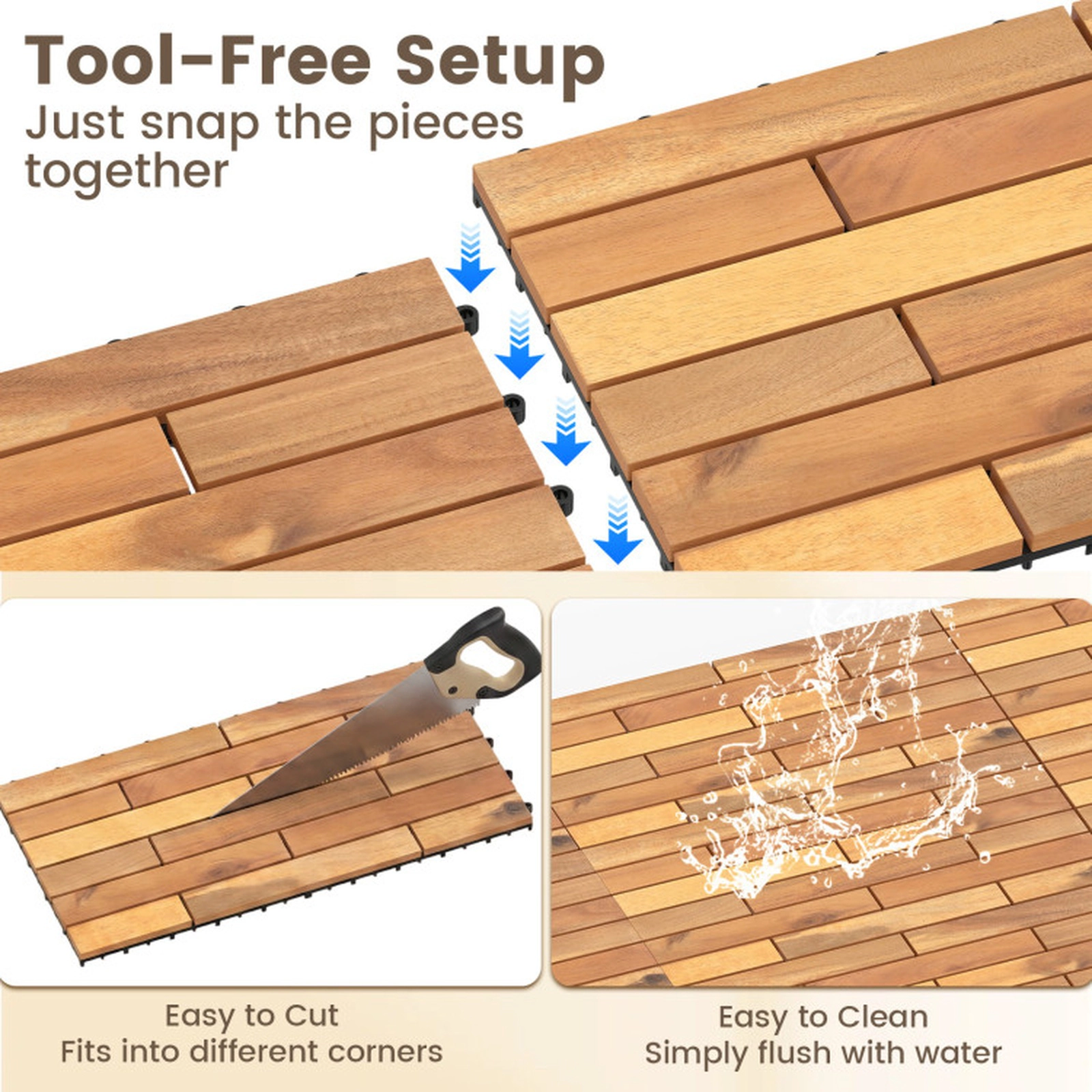 SUGIFT Natural 48-Piece Acacia Wood Deck Tiles with Textured Grain Surface 24-in W 12-in D 500-lb Tile Capacity