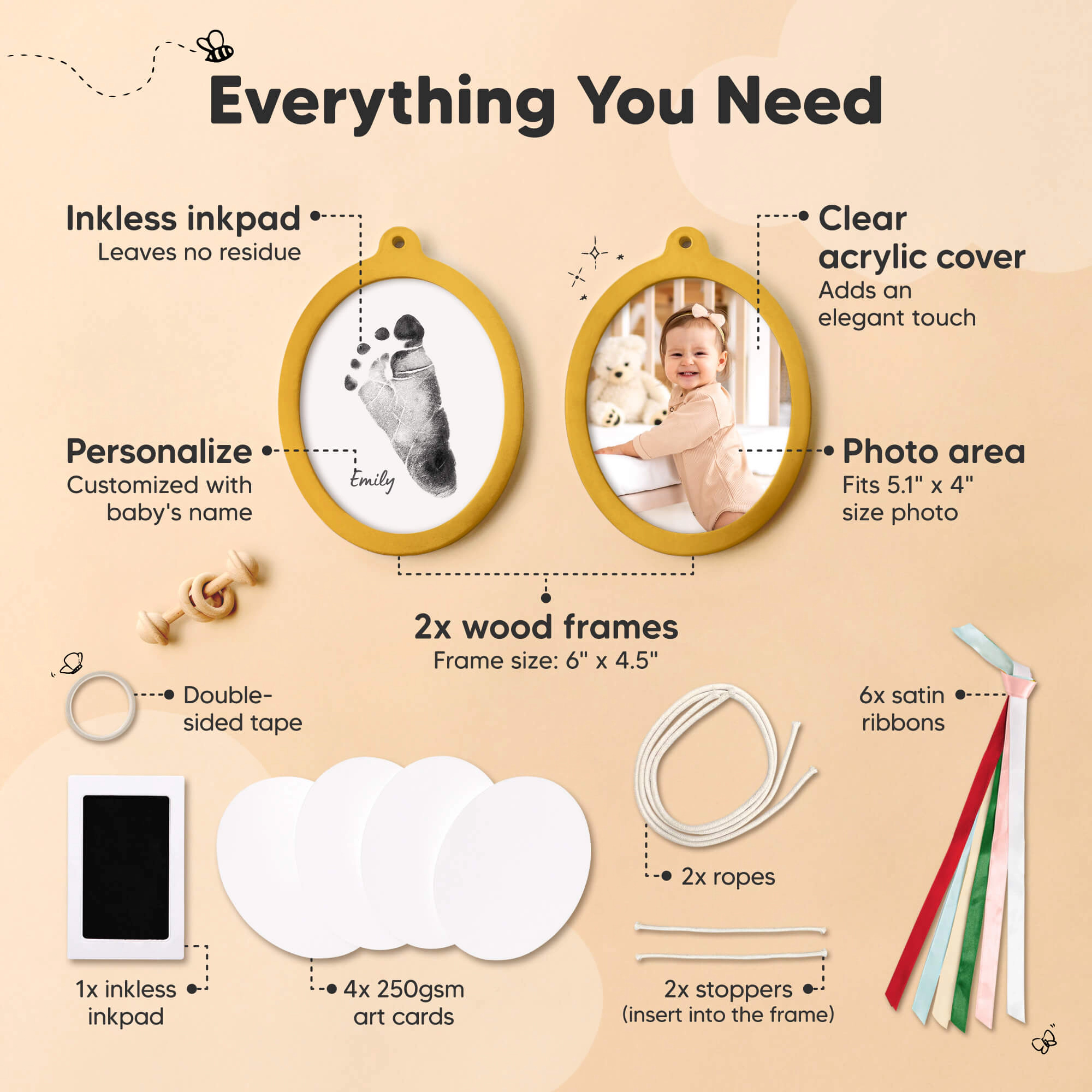 KeaBabies Bitsy Inkless Baby Print and Photo Ornaments