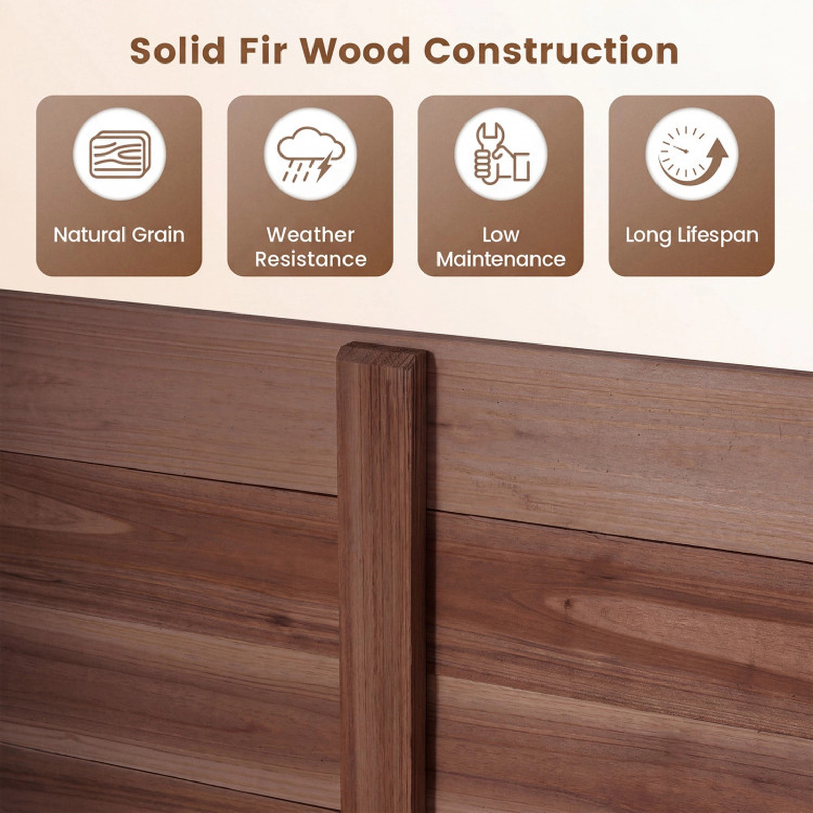 SUGIFT Brown 3-Panel Fir Wood Outdoor Privacy Air Conditioner Fence with 3 12-in Metal Ground Stakes