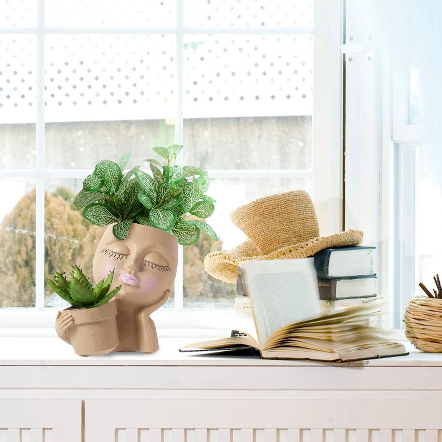 GBruno Dual-Opening Resin Face Planter Pot