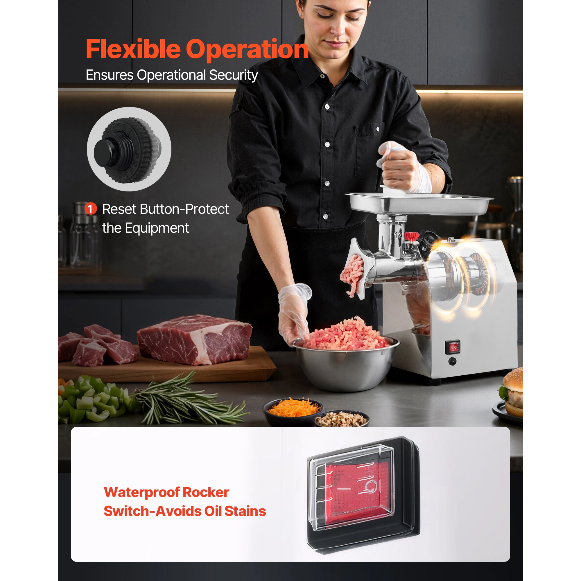 HONGGE Commercial Electric Meat Grinder /min Capacity Industrial Meat Mincer with 2 Stainless Steel Blades 2 Grinding
