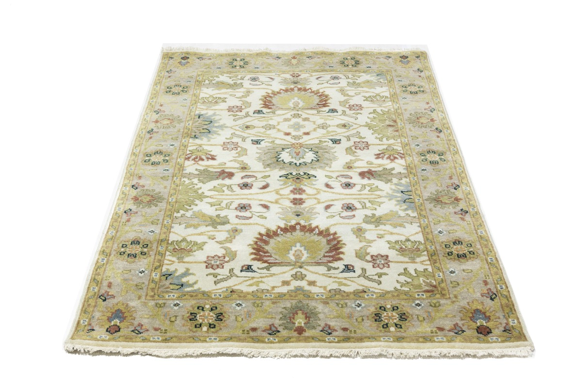 Magic Rugs 4'0 X 6'0 Hand Knotted Peshawar Cream & Tan Chobi Wool Rug