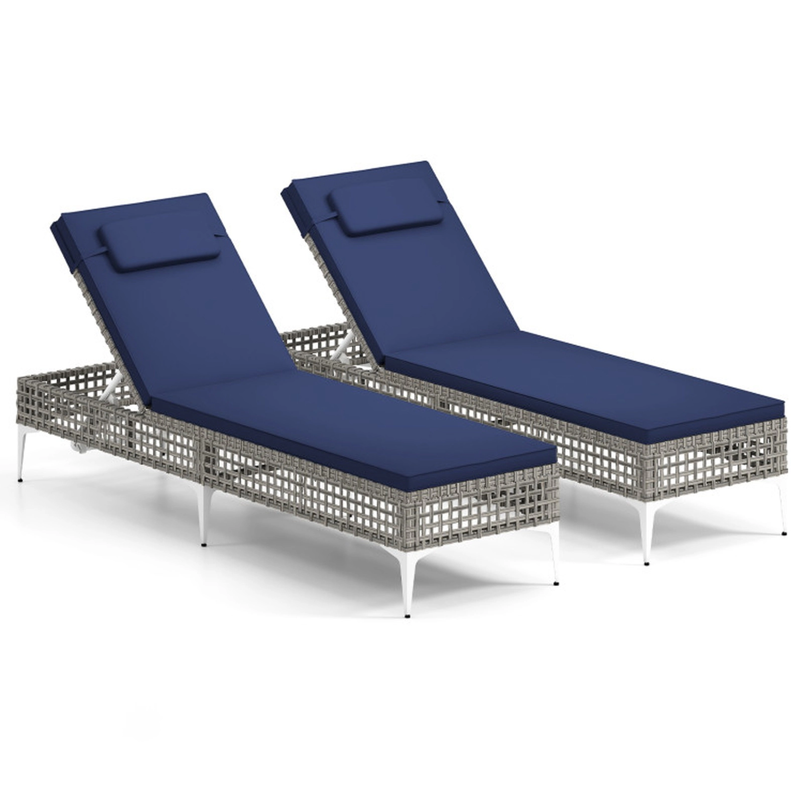 SUGIFT 2-Piece Patio Chaise Lounge Chair Set with 6-Level Adjustable Backrest and Headrest 400-Lb Capacity Navy