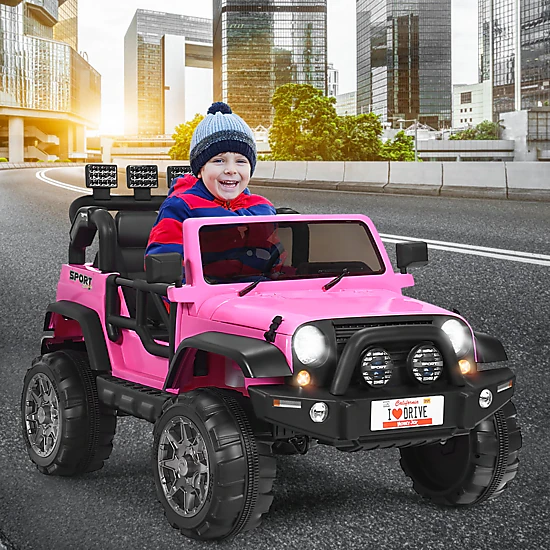 Costway 12V Kids Ride On Car 2 Seater Truck RC Electric Vehicles w/ Storage Room White