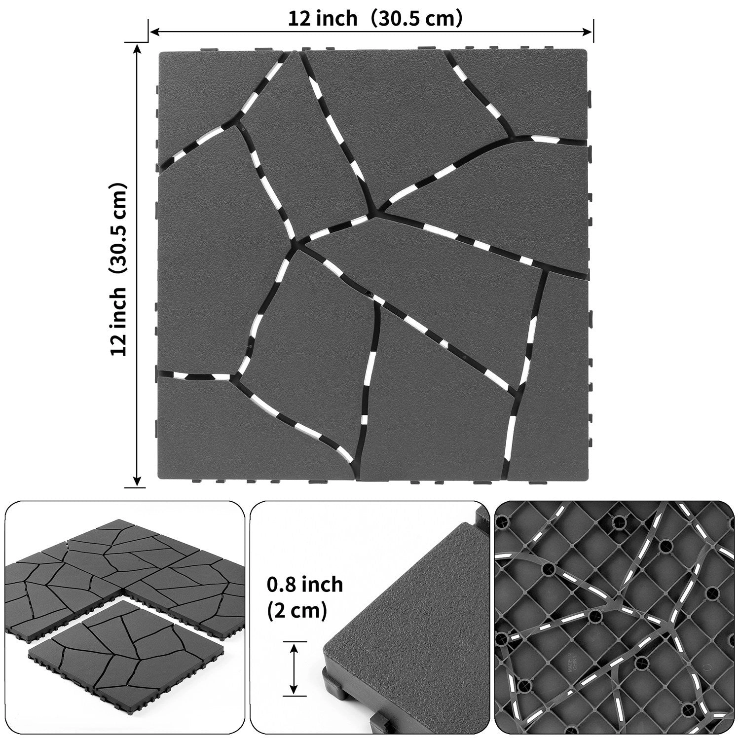 GBruno Stone Pattern Interlocking Patio Deck Tiles