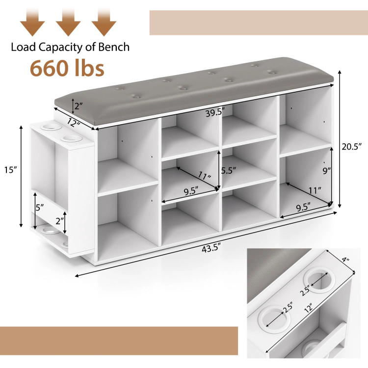 Hivvago Shoe Storage Bench With Umbrella Stand And Adjustable Shelf-White