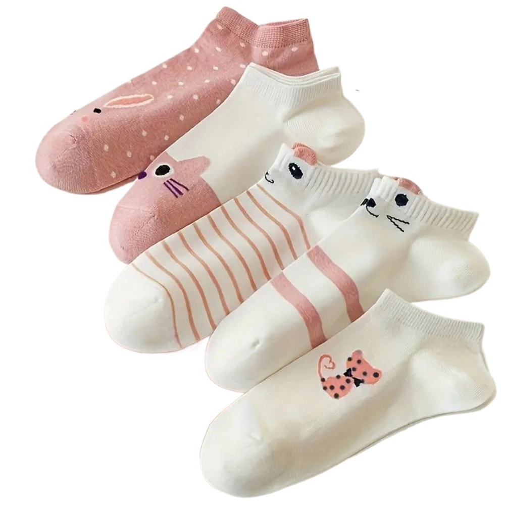 5 Pairs Cute Pink Women's Low Cut No Show Boat Socks