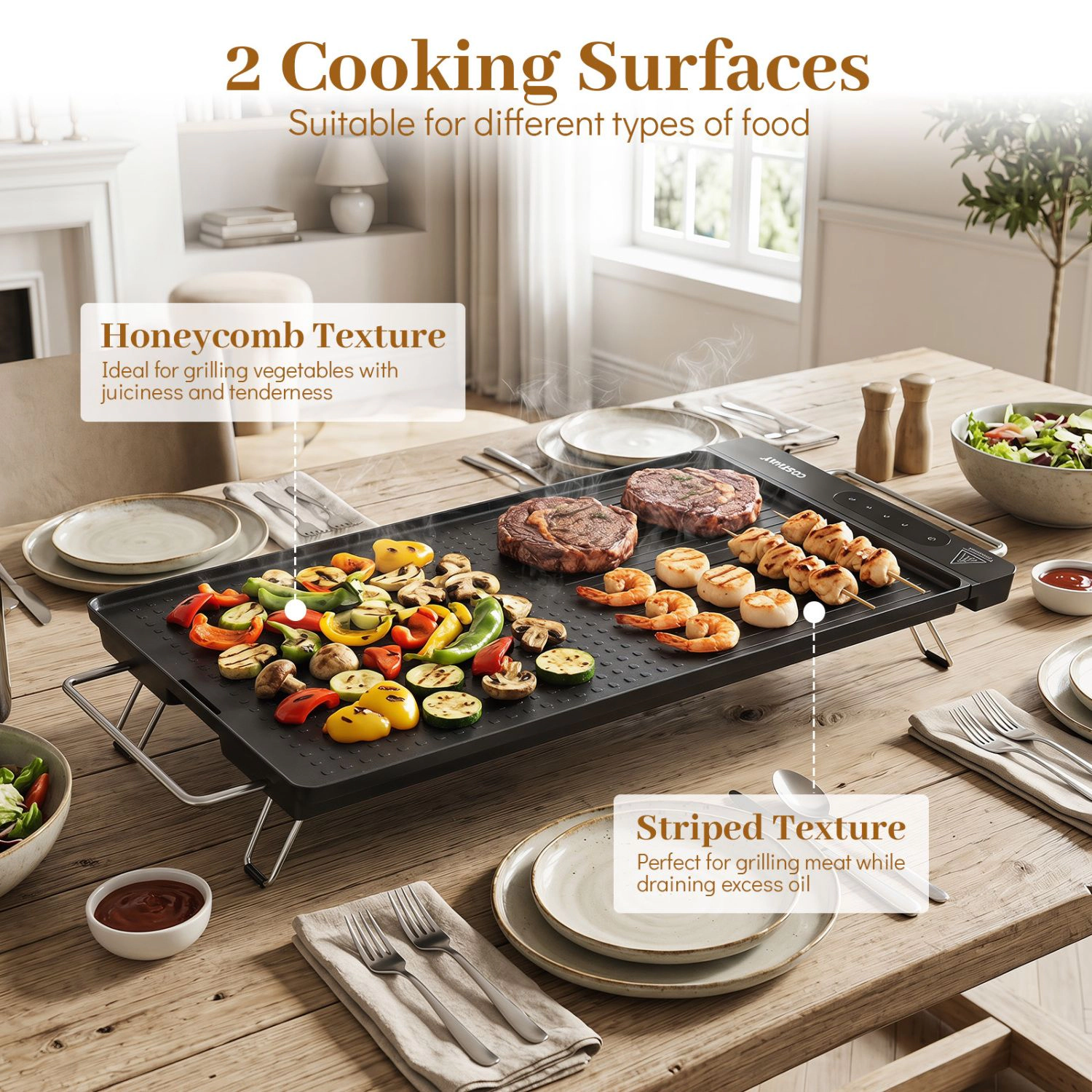 SlickBlue 1300W Indoor Electric Grill with Dual Surface & LED Control