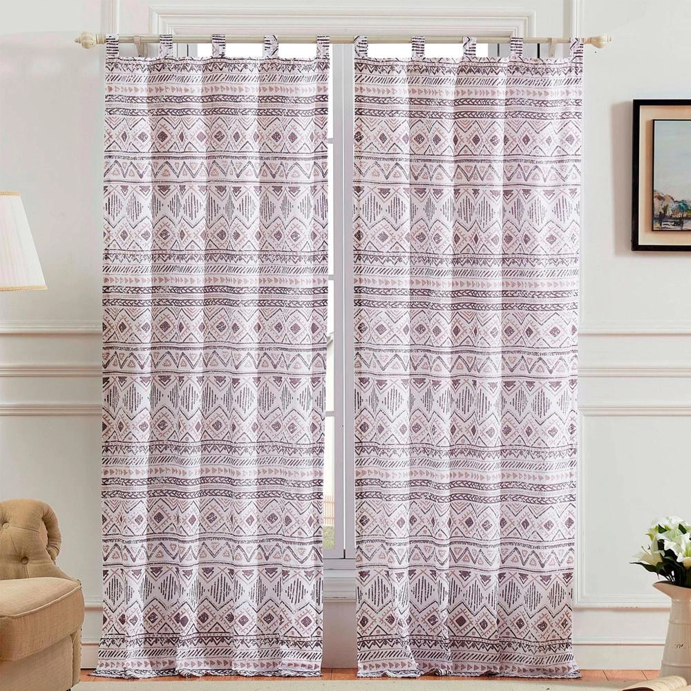 Greenland Home Fashions Barefoot Bungalow Denmark Simple Geometric Window Panel and Tie Back 4PC Set 42"X84" Ivory