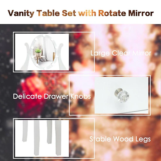 Hivvago 10 Dimmable Lights Vanity Table Set With Lighted Mirror And Cushioned Stool-White